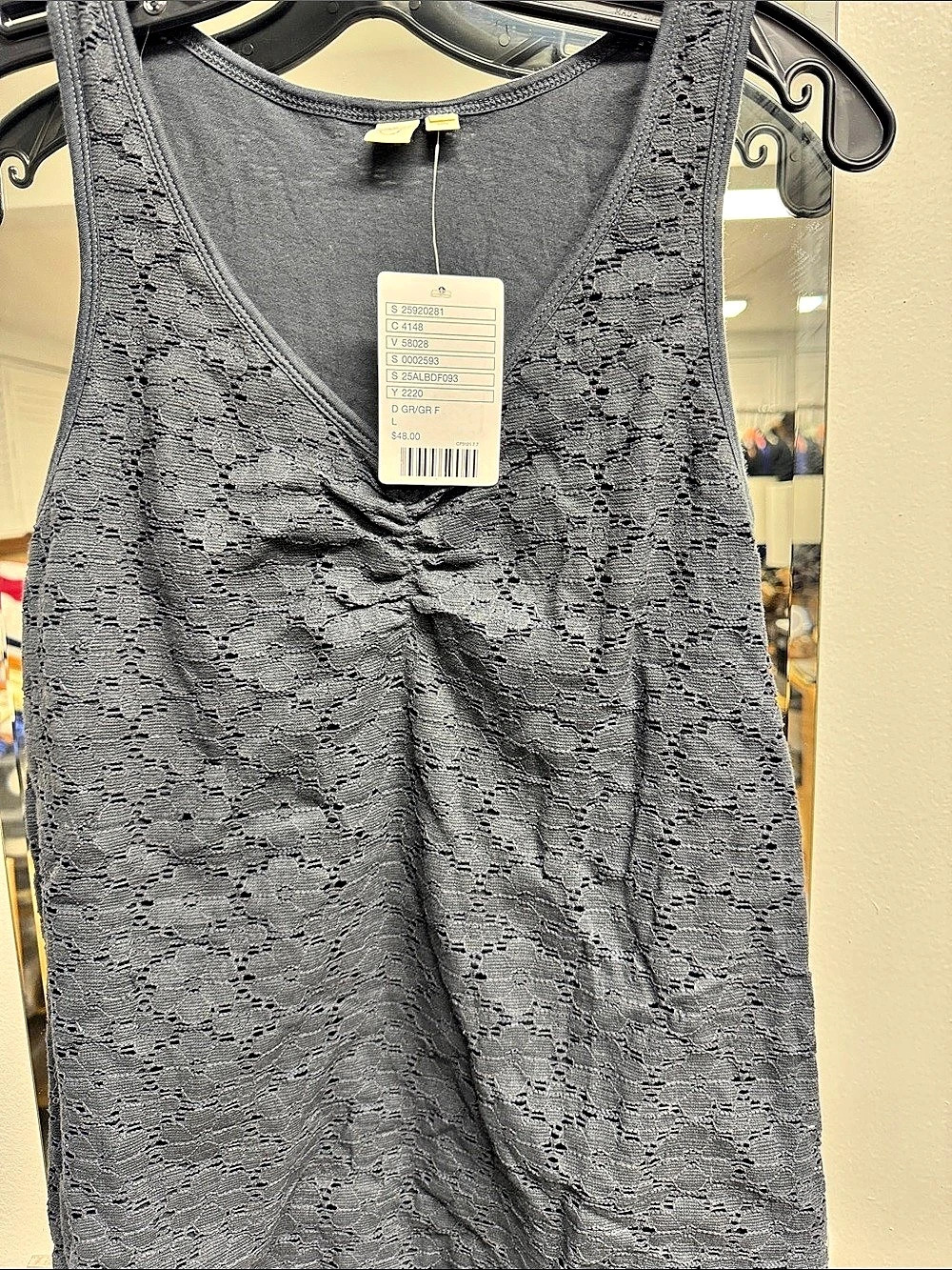 Anthropologie Lace Tank Top in dark grey NWT